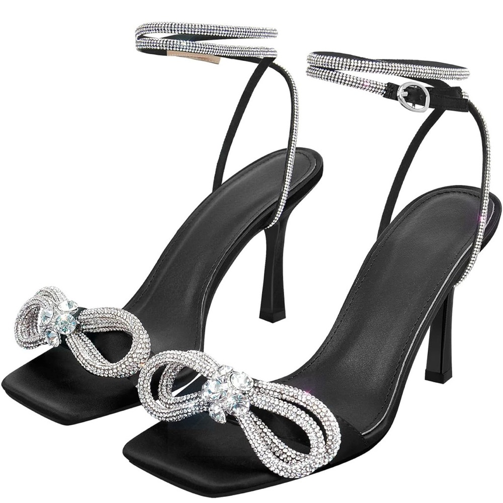 Elegant Black Rhinestone Heels